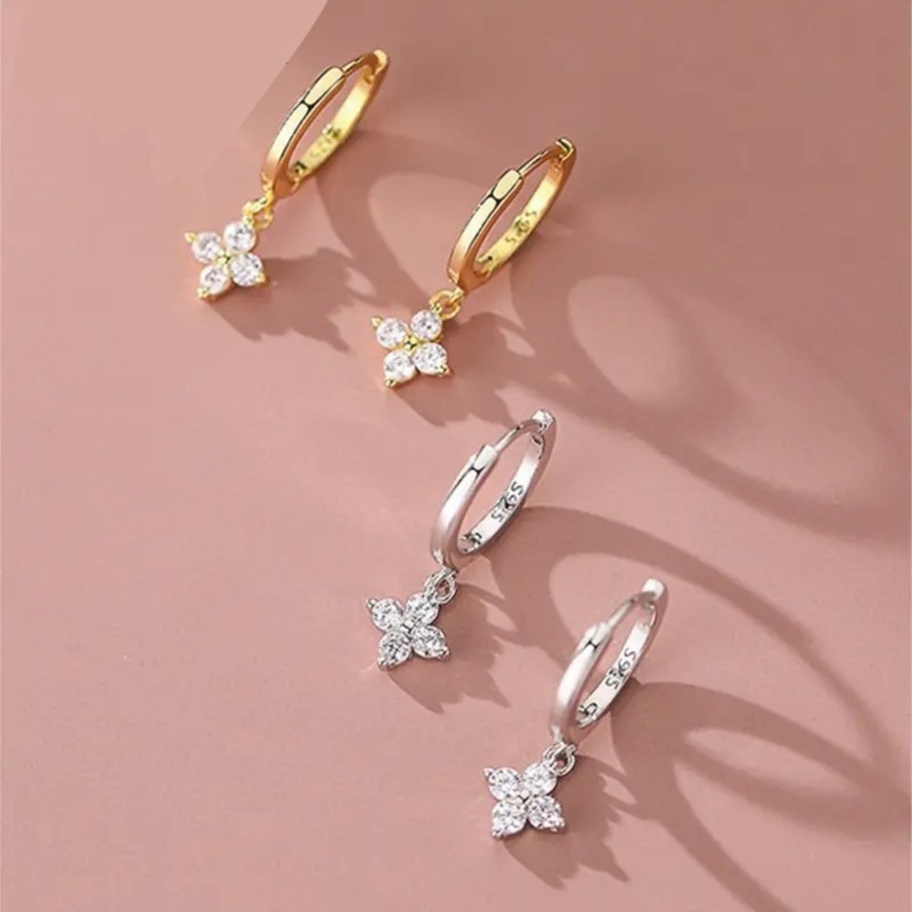 4-point stars Crystal Silver Yellow Gold Mini Dangle Drop Earring Women Famous